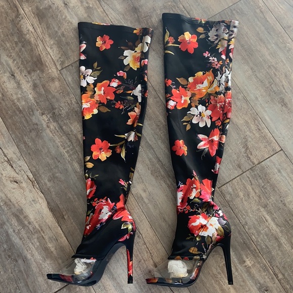 Floral Thigh High Boot- NEW - Picture 1 of 6